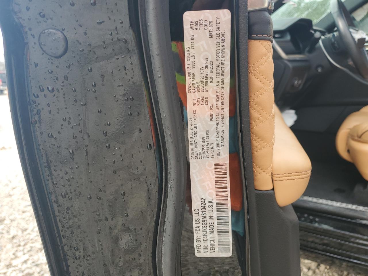 2021 Jeep Grand Cherokee VIN 1C4RJKEG9M8104242 Copart auction photo, side / top/roof damage thumbnail 14