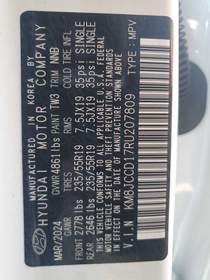2024 Hyundai Tucson VIN KM8JCCD17RU207809 Copart auction photo, front end damage thumbnail 15