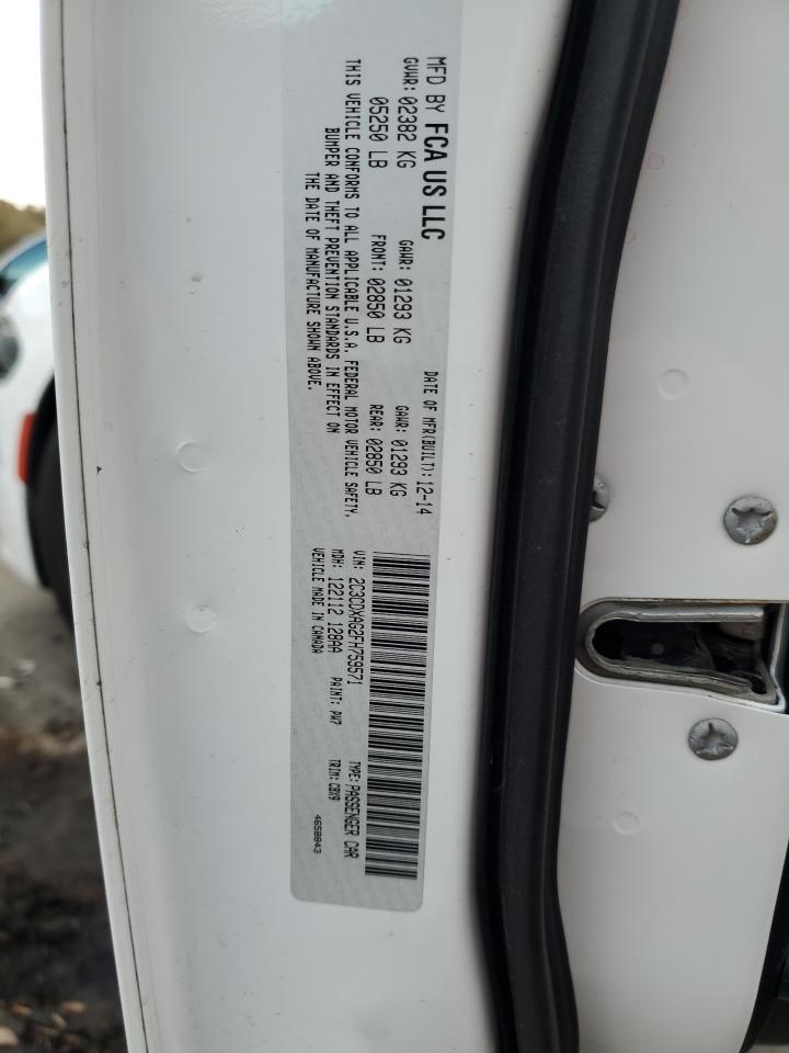 2015 Dodge Charger VIN 2C3CDXAG2FH759571 Copart auction photo, rear end / minor dent/scratches damage thumbnail 12