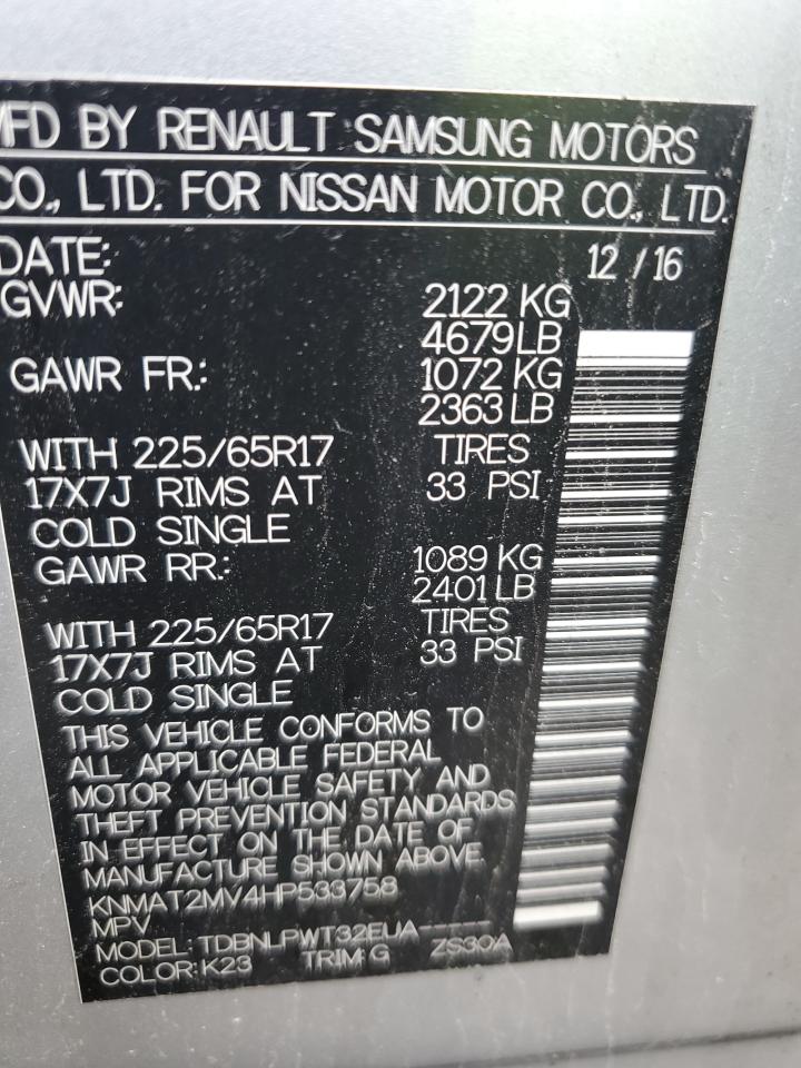 2017 Nissan Rogue VIN KNMAT2MV4HP533758 Copart auction photo, rollover damage thumbnail 15