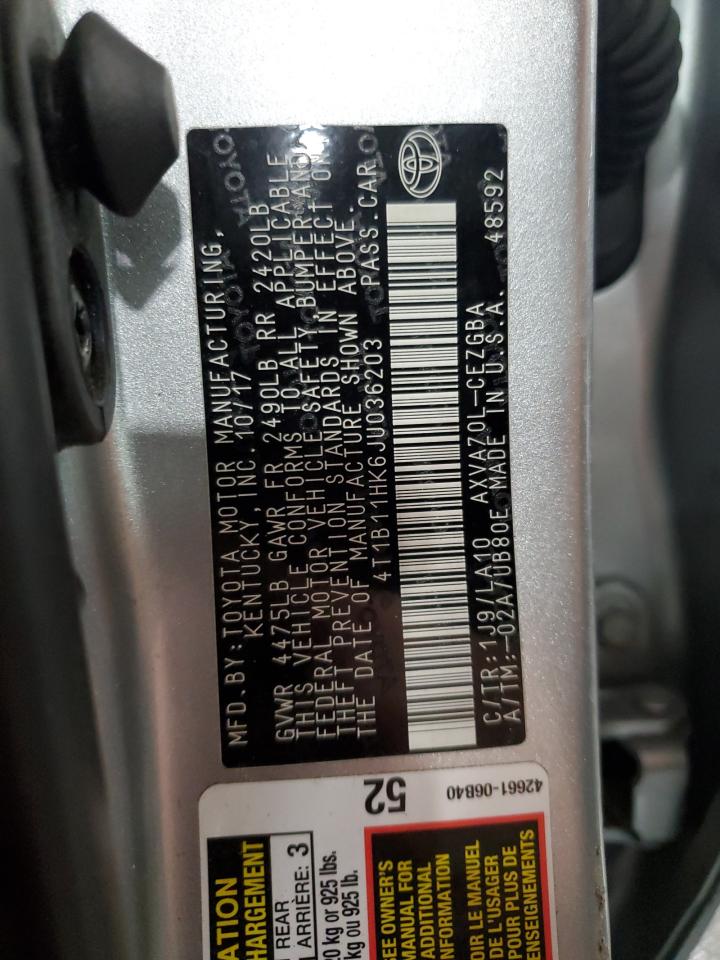 2018 Toyota Camry VIN 4T1B11HK6JU036203 Copart auction photo, side damage thumbnail 12