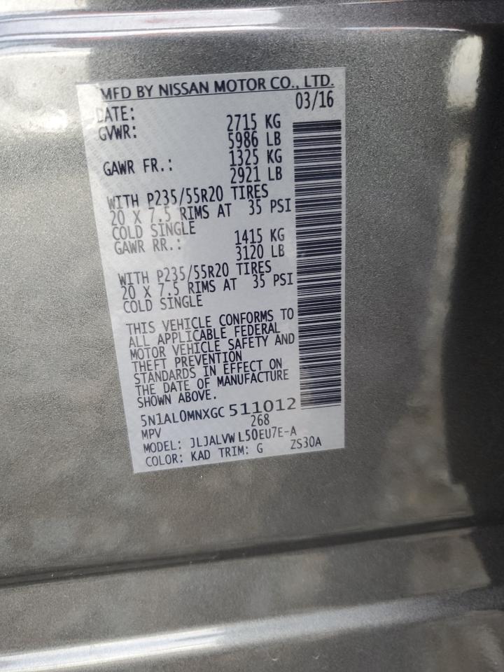 2016 Infiniti QX60 VIN 5N1AL0MNXGC511012 Copart auction photo, front end / rear end damage thumbnail 14