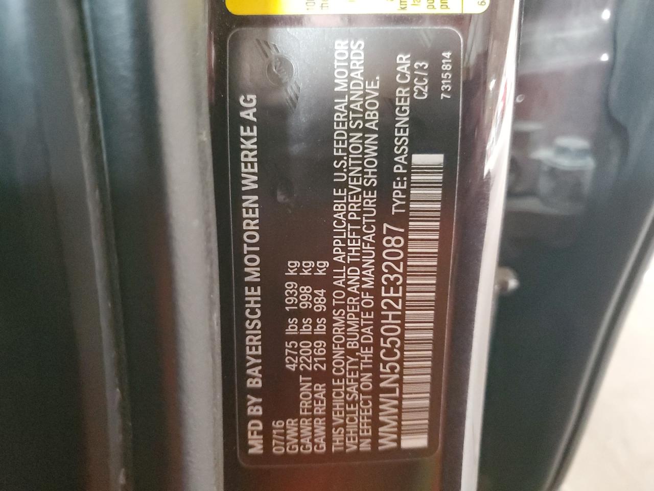 2017 MINI Cooper VIN WMWLN5C50H2E32087 Copart auction photo, rear end damage thumbnail 12