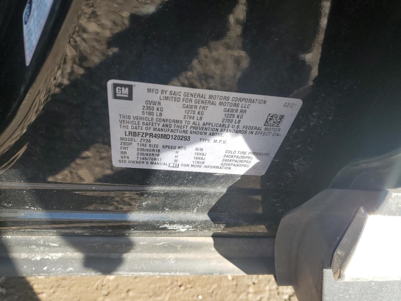 2021 Buick Envision VIN LRBFZPR49MD120293 Copart auction photo, rear end damage thumbnail 13