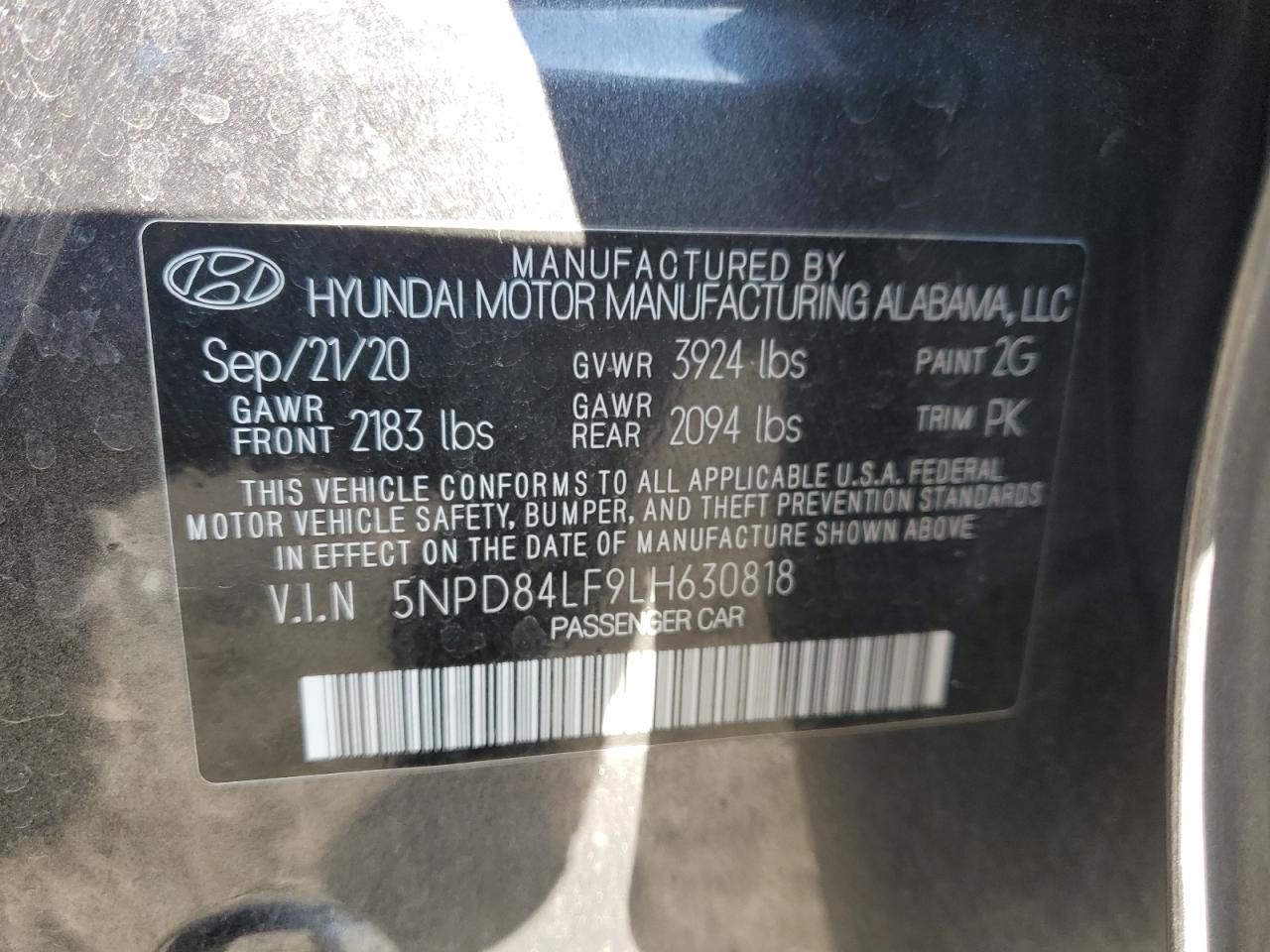 2020 Hyundai Elantra VIN 5NPD84LF9LH630818 Copart auction photo, front end / side damage thumbnail 15