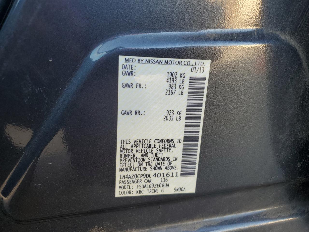 2013 Nissan Leaf VIN 1N4AZ0CP9DC401611 Copart auction photo, minor dent/scratches damage thumbnail 12