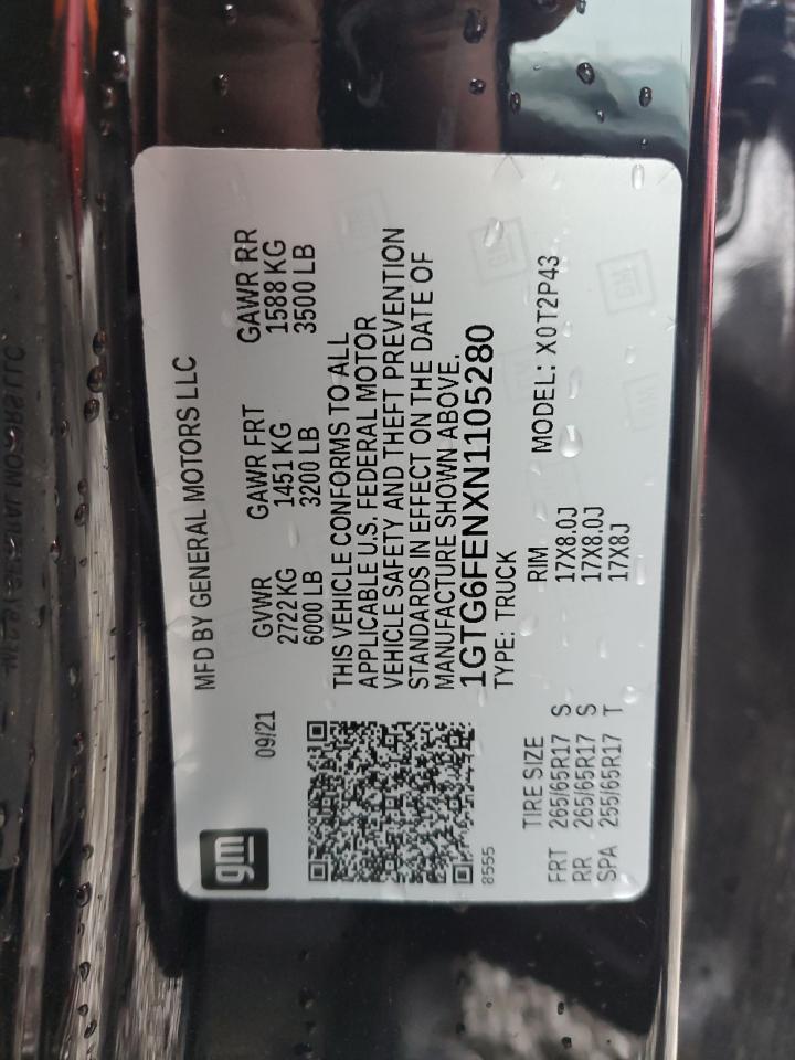 2022 GMC Canyon VIN 1GTG6FENXN1105280 Copart auction photo, front end damage thumbnail 12