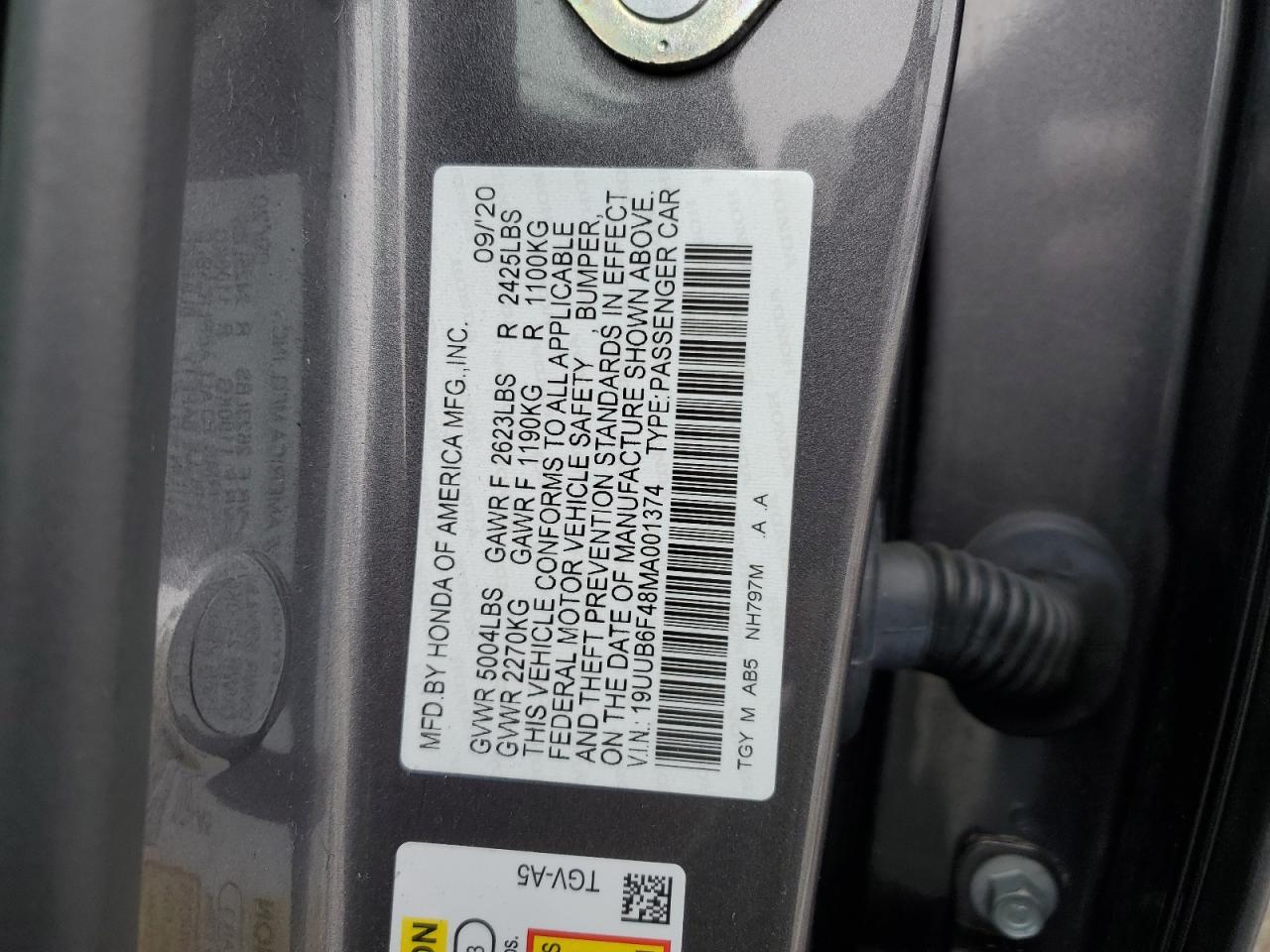 2021 Acura TLX VIN 19UUB6F48MA001374 Copart auction photo, rear end damage thumbnail 12