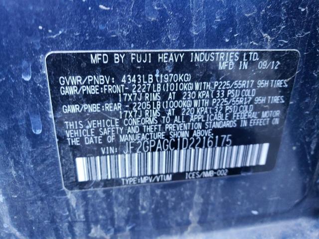 2013 Subaru XV VIN JF2GPAGC1D2216175 Copart auction photo, minor dent/scratches damage thumbnail 12
