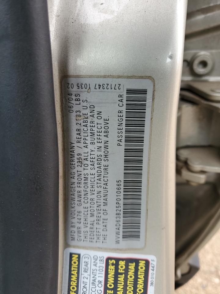 2005 Volkswagen Passat VIN WVWAD63B25P010665 Copart auction photo, side / minor dent/scratches damage thumbnail 12