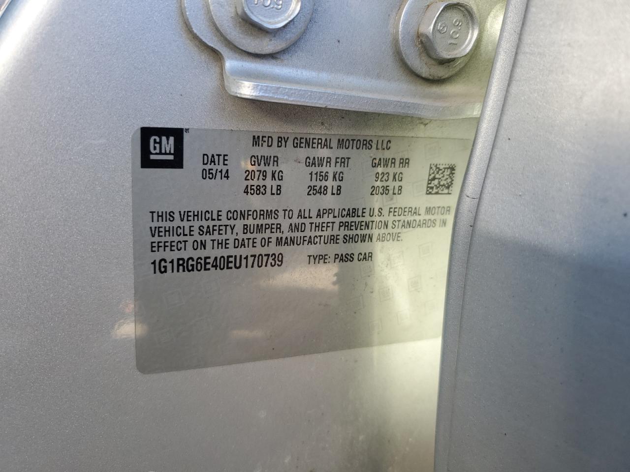 2014 Chevrolet Volt VIN 1G1RG6E40EU170739 Copart auction photo, side / front end damage thumbnail 13
