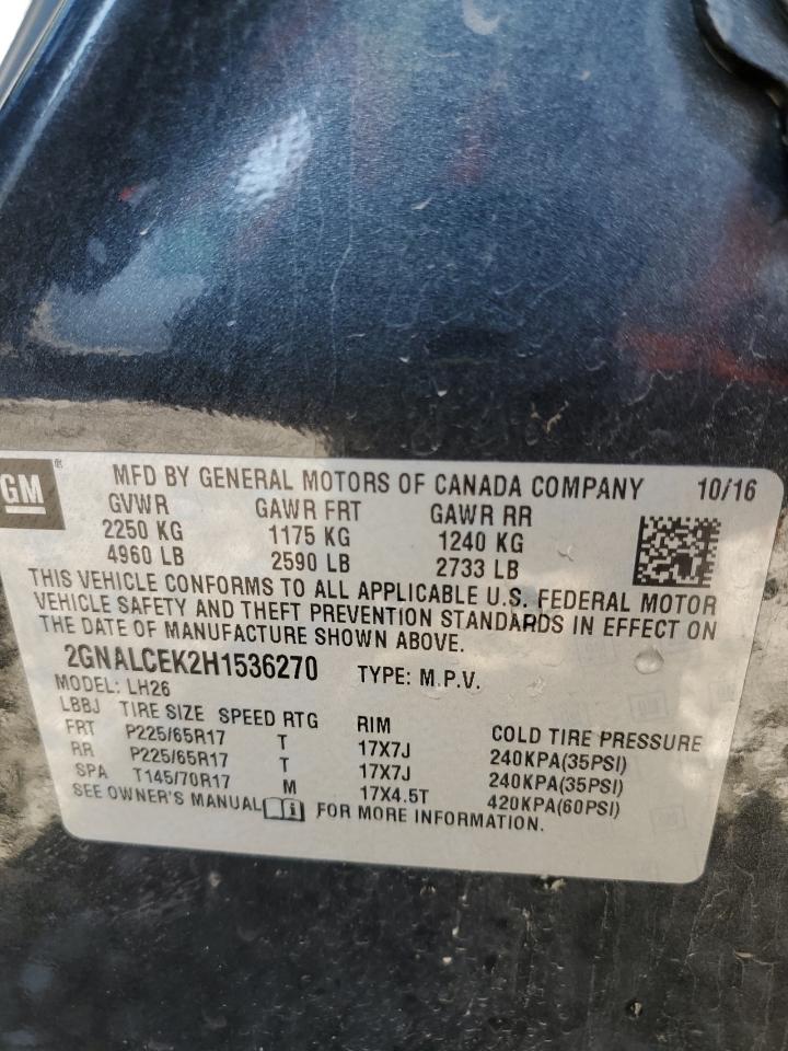 2017 Chevrolet Equinox VIN 2GNALCEK2H1536270 Copart auction photo, rear end damage thumbnail 13
