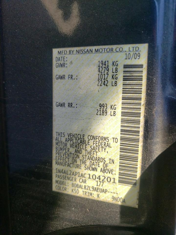 2010 Nissan Altima VIN 1N4AL2AP1AC104201 Copart auction photo, rear end / side damage thumbnail 14