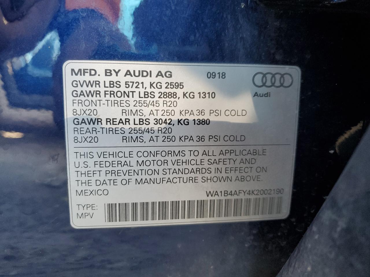 2019 Audi SQ5 VIN WA1B4AFY4K2002190 Copart auction photo, rear end damage thumbnail 13