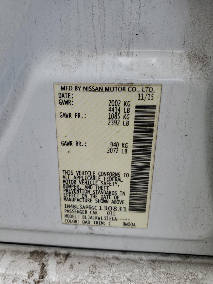 2016 Nissan Altima VIN 1N4BL3AP6GC130831 Copart auction photo, front end damage thumbnail 13
