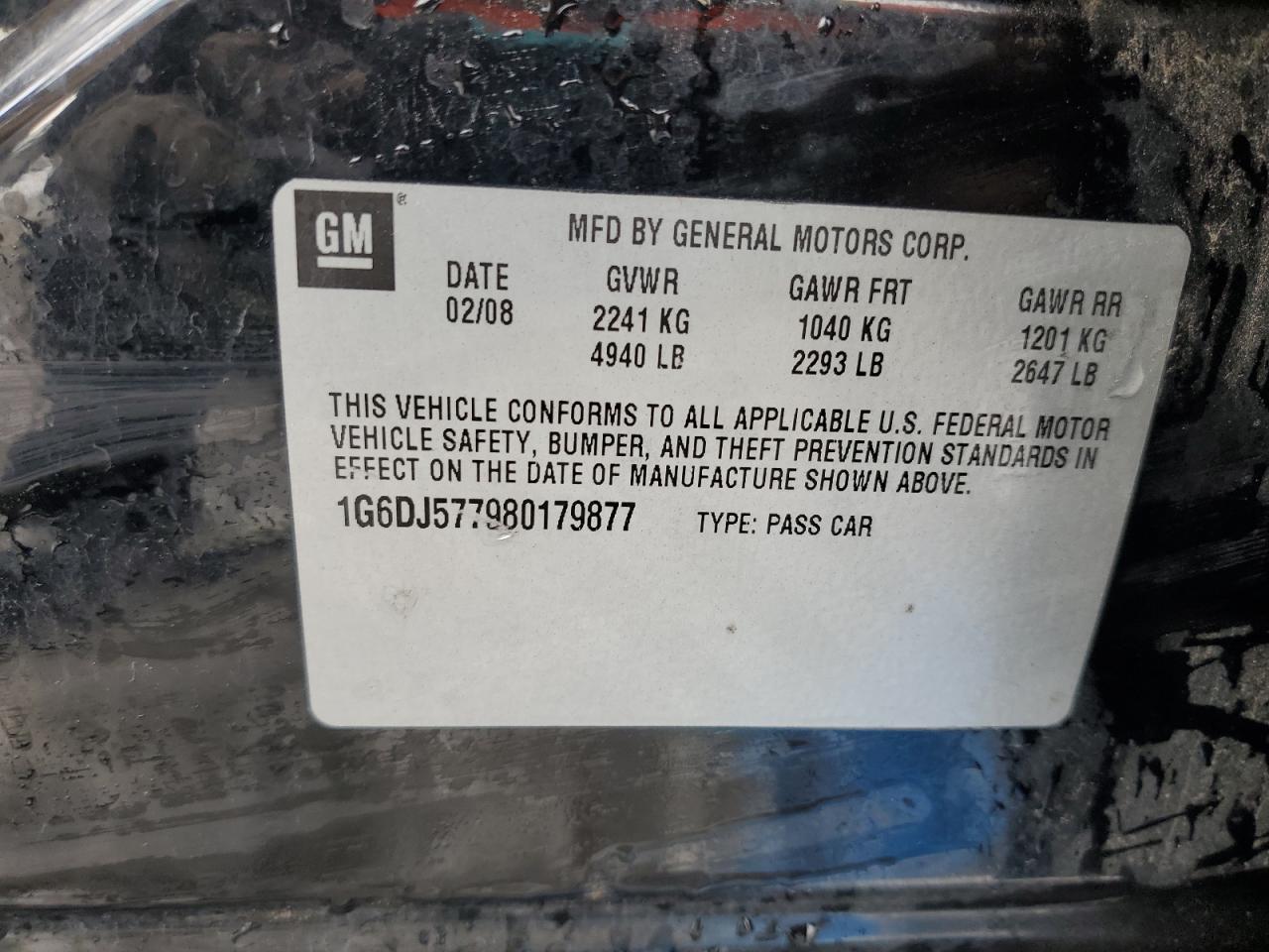 2008 Cadillac CTS VIN 1G6DJ577980179877 Copart auction photo, front end / rear end damage thumbnail 12