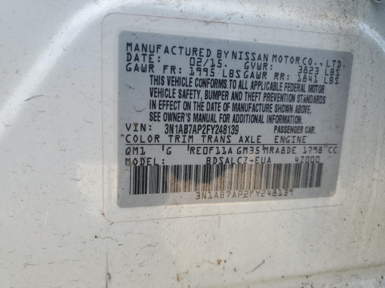 2015 Nissan Sentra VIN 3N1AB7AP2FY248139 Copart auction photo, side damage thumbnail 12