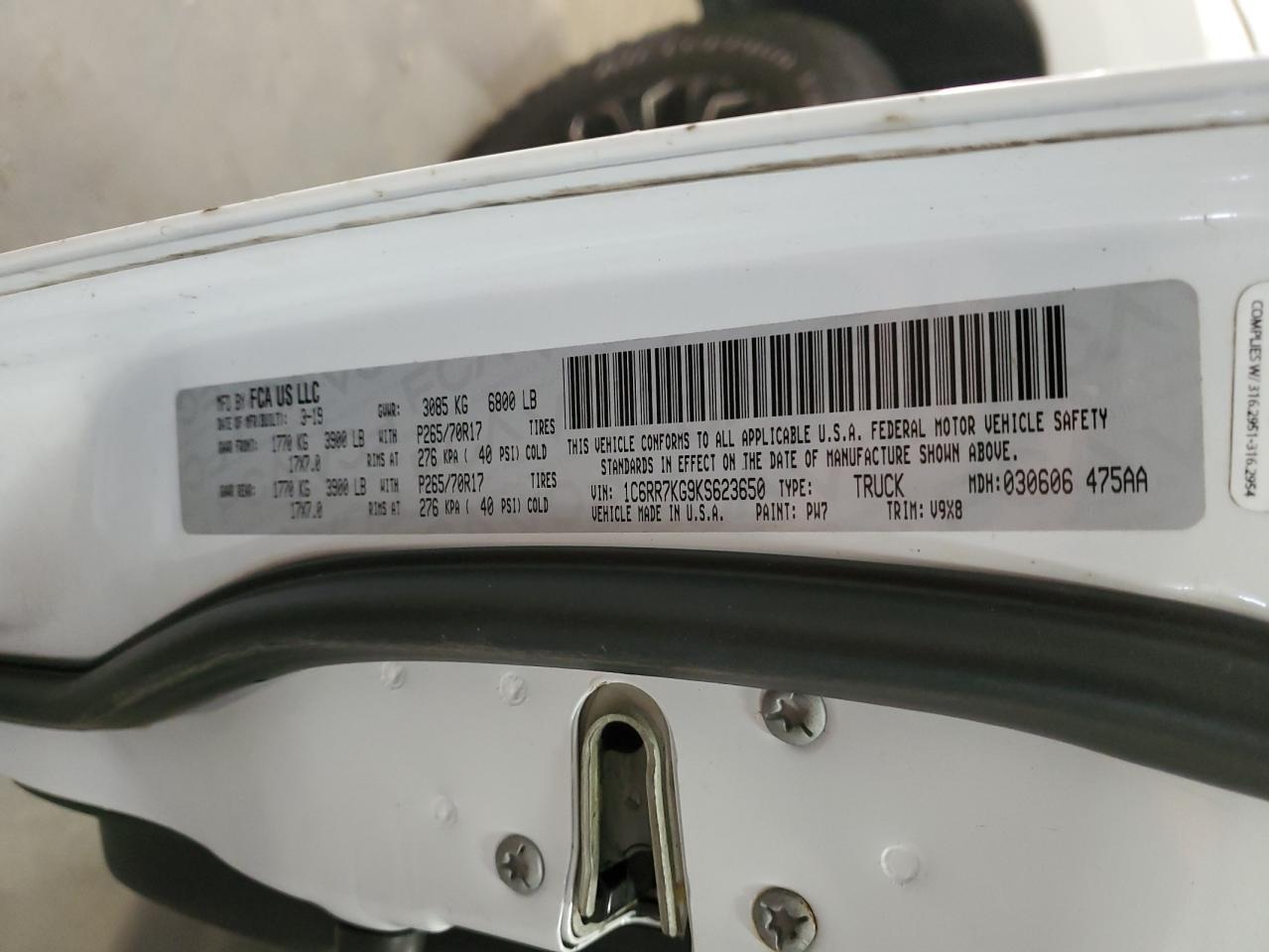 2019 RAM 1500 VIN 1C6RR7KG9KS623650 Copart auction photo, front end / rear end damage thumbnail 12