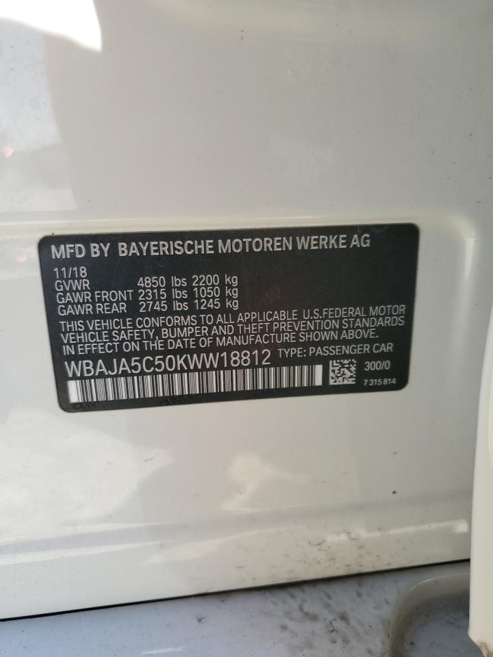 2019 BMW 5er VIN WBAJA5C50KWW18812 Copart auction photo, water/flood damage thumbnail 14