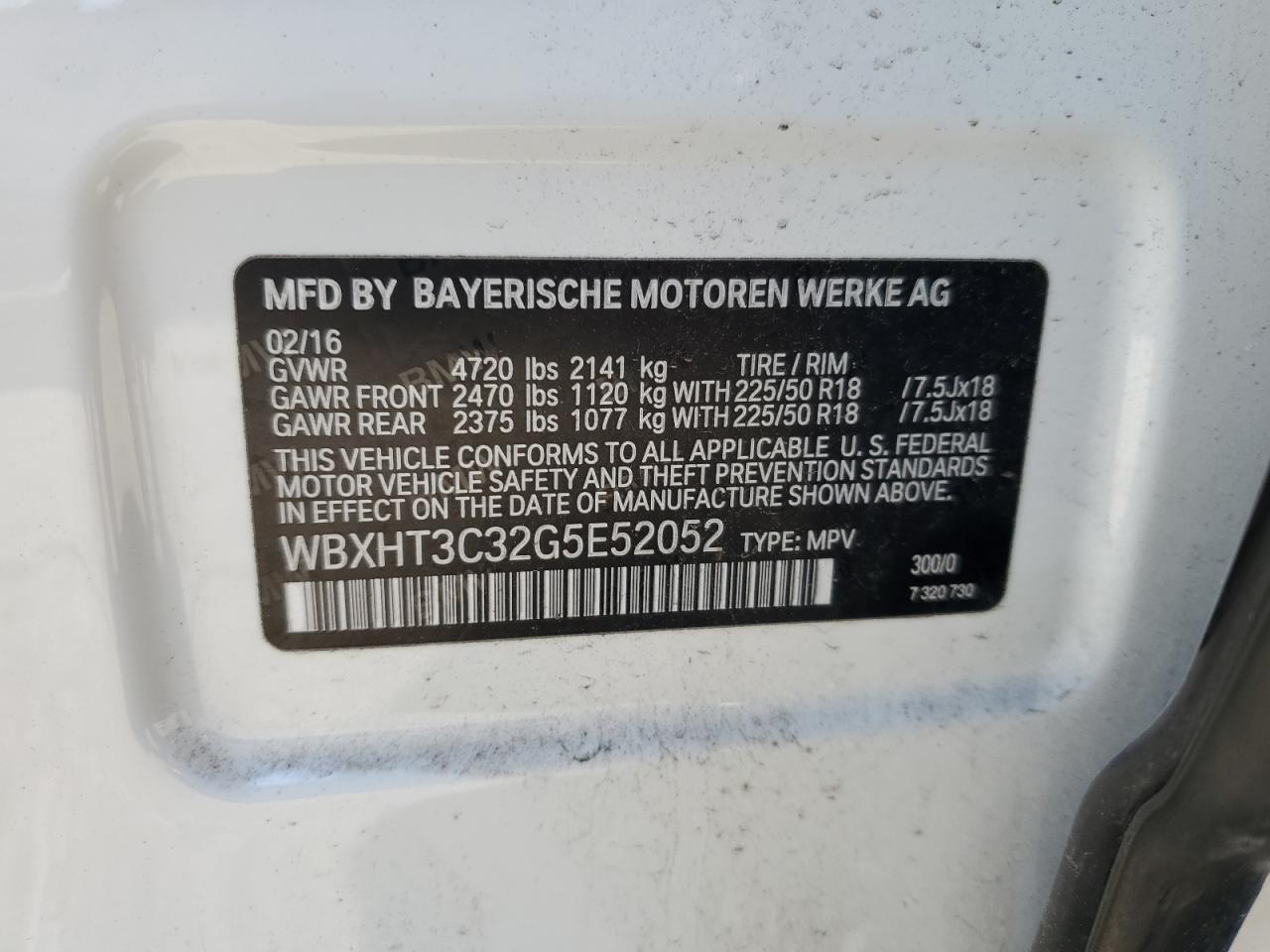 2016 BMW X1 VIN WBXHT3C32G5E52052 Copart auction photo, rear end / side damage thumbnail 13