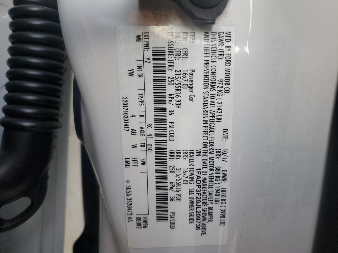 2018 Ford Focus VIN 1FADP3F20JL209736 Copart auction photo, rear end / undercarriage damage thumbnail 14