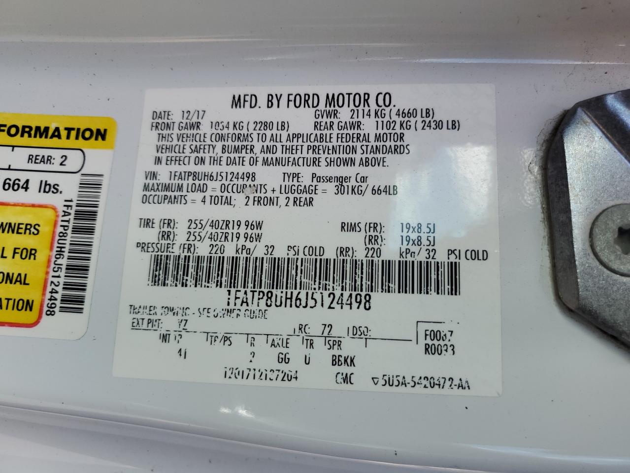 2018 Ford Mustang VIN 1FATP8UH6J5124498 Copart auction photo, undercarriage / side damage thumbnail 13