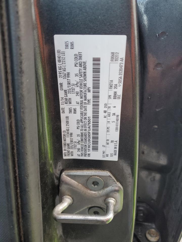 2015 Ford Escape VIN 1FMCU9G95FUA76501 Copart auction photo, front end / side damage thumbnail 13