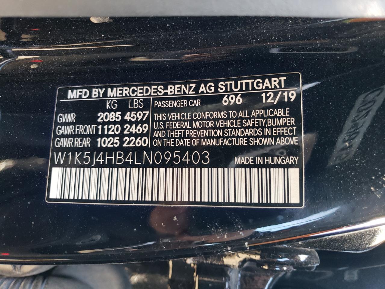 2020 Mercedes-Benz CLA-klasse VIN W1K5J4HB4LN095403 Copart auction photo, front end damage thumbnail 13