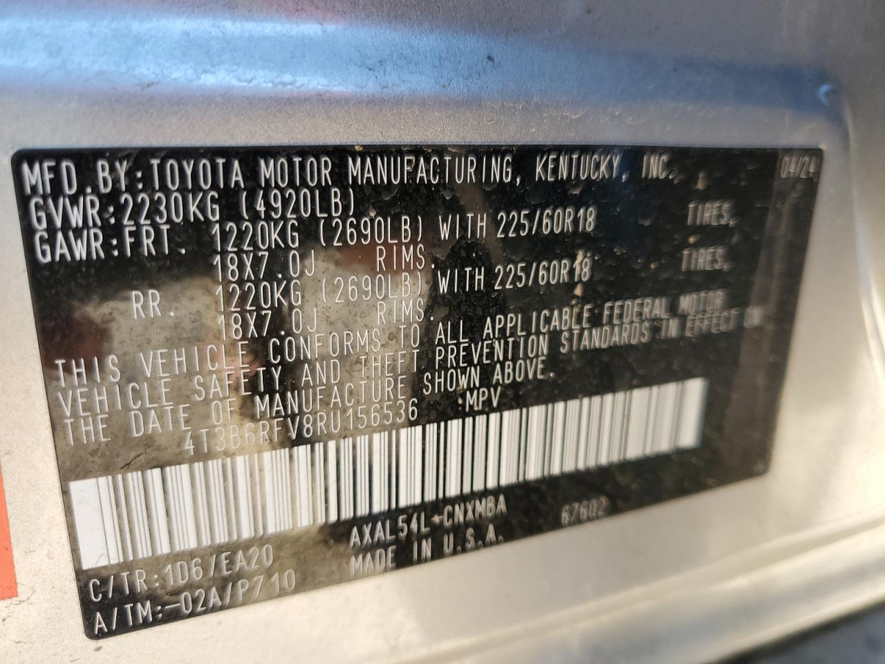 2024 Toyota RAV 4 VIN 4T3B6RFV8RU156536 Copart auction photo, front end damage thumbnail 13
