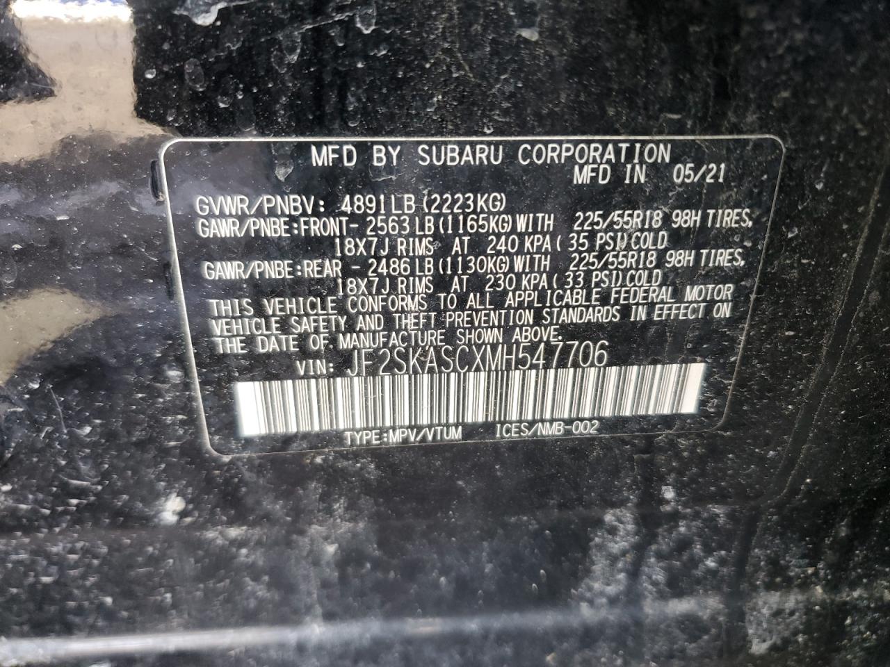 2021 Subaru Forester VIN JF2SKASCXMH547706 Copart auction photo, undercarriage damage thumbnail 13