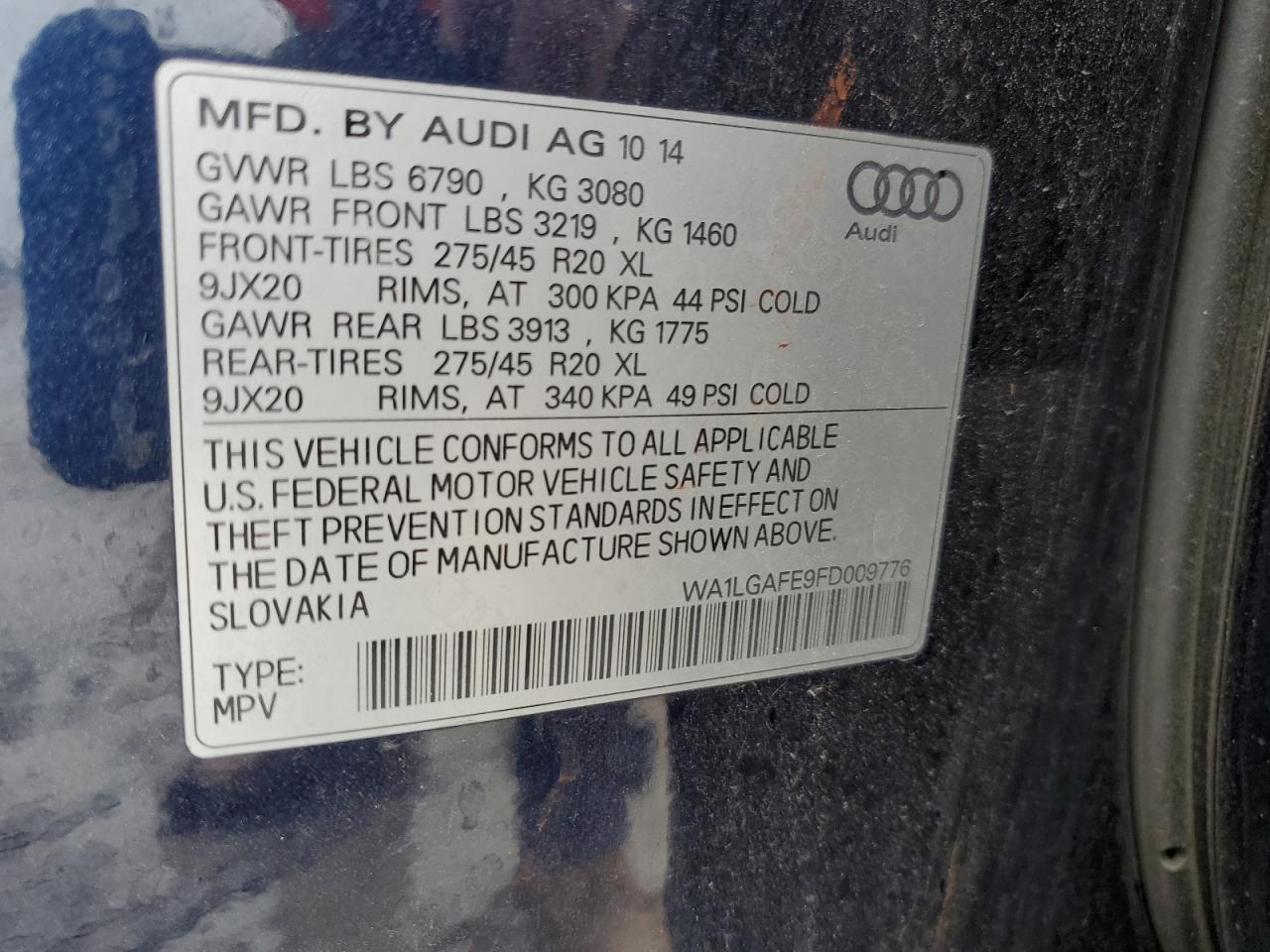 2015 Audi Q7 VIN WA1LGAFE9FD009776 Copart auction photo, minor dent/scratches damage thumbnail 13