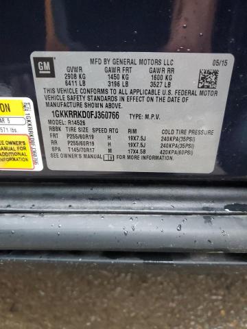 2015 GMC Acadia VIN 1GKKRRKD0FJ360766 Copart auction photo, side / front end damage thumbnail 14