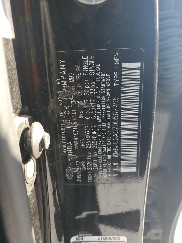 2013 Hyundai Tucson VIN KM8JU3AC7DU562295 Copart auction photo, rear end damage thumbnail 12