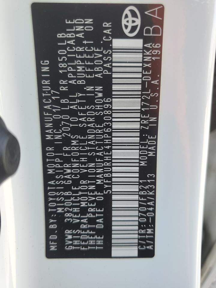 2017 Toyota Corolla VIN 5YFBURHE4HP630896 Copart auction photo, minor dent/scratches damage thumbnail 12