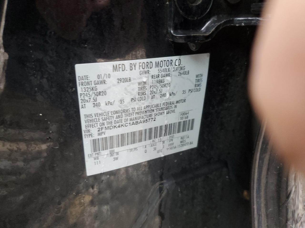 2010 Ford Edge VIN 2FMDK4KC1ABA95772 Copart auction photo, front end damage thumbnail 13
