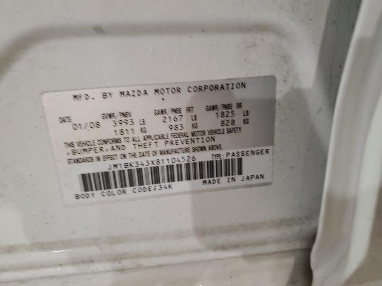 2008 Mazda 3 VIN JM1BK343X81104526 Copart auction photo, front end / minor dent/scratches damage thumbnail 13