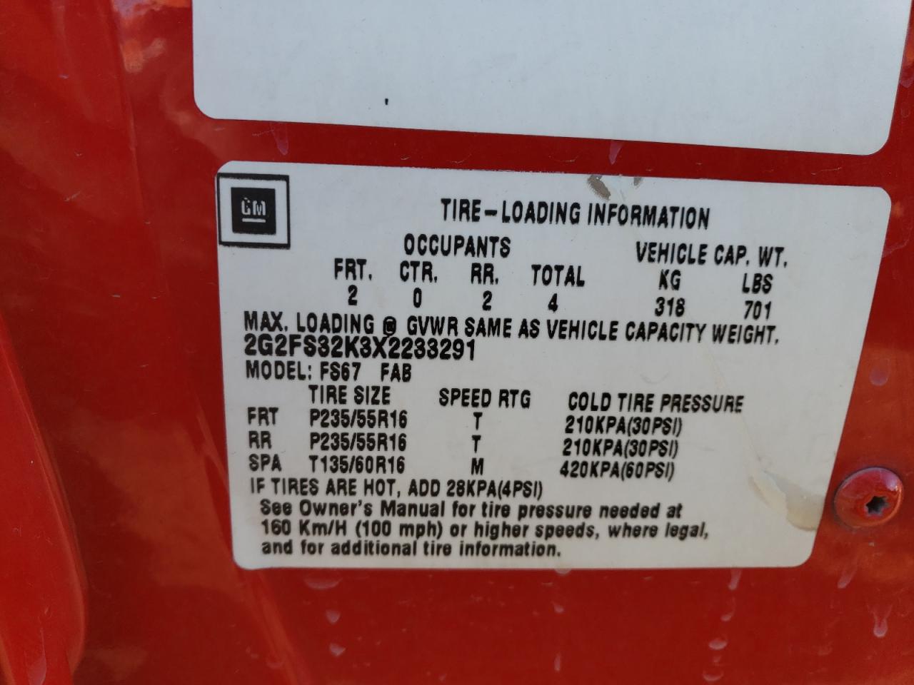 1999 Pontiac Firebird VIN 2G2FS32K3X2233291 Copart auction photo, front end damage thumbnail 12