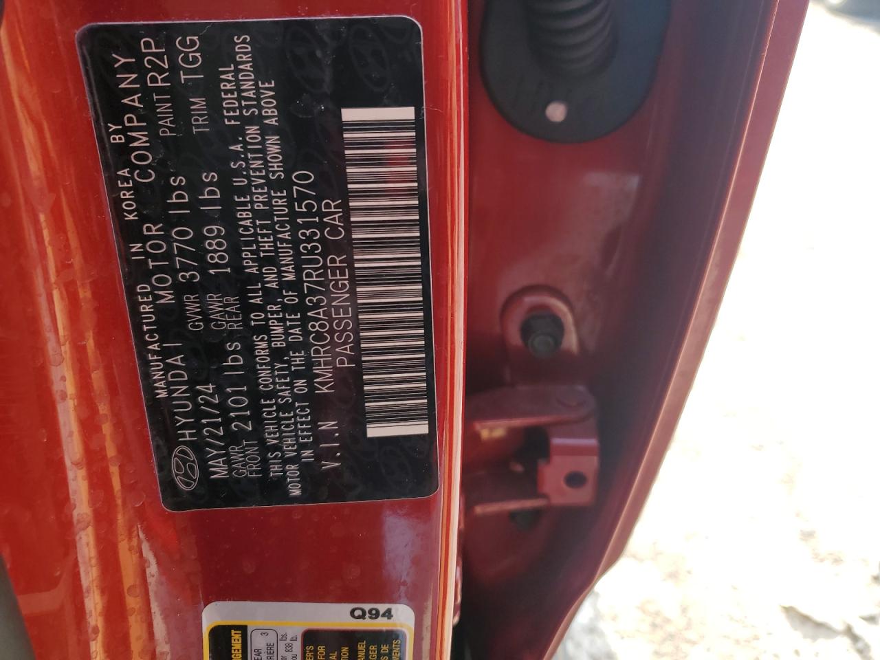 2024 Hyundai Venue VIN KMHRC8A37RU331570 Copart auction photo, side damage thumbnail 13