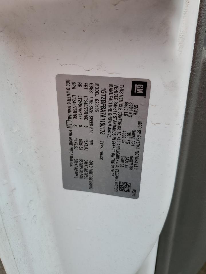 2010 GMC Savana VIN 1GTZGFBA7A1160173 Copart auction photo, front end / side damage thumbnail 15