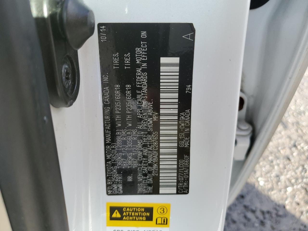 2015 Lexus RX VIN 2T2BK1BA0FC287655 Copart auction photo, front end damage thumbnail 13