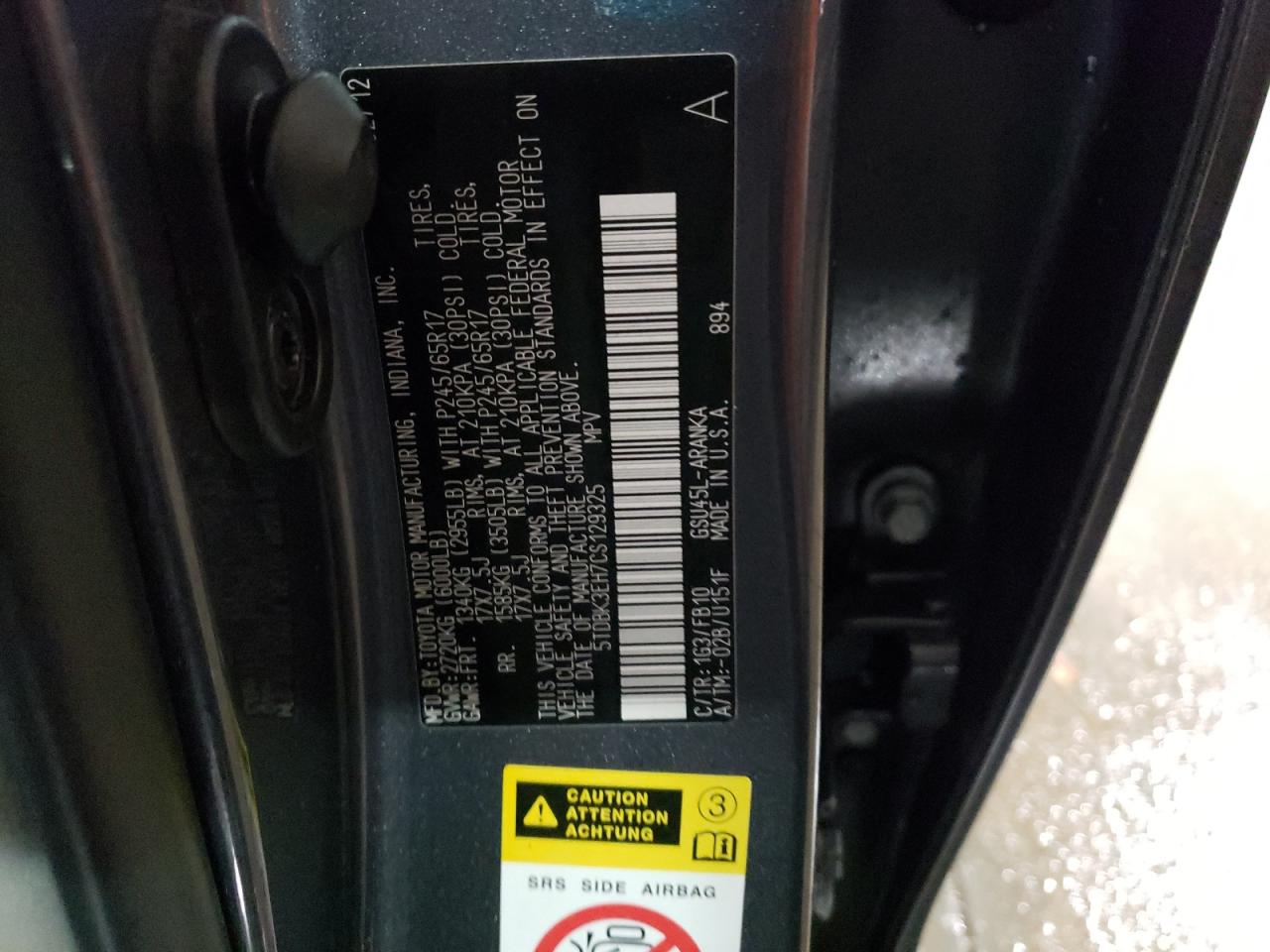2012 Toyota Highlander VIN 5TDBK3EH7CS129325 Copart auction photo, all over damage thumbnail 15