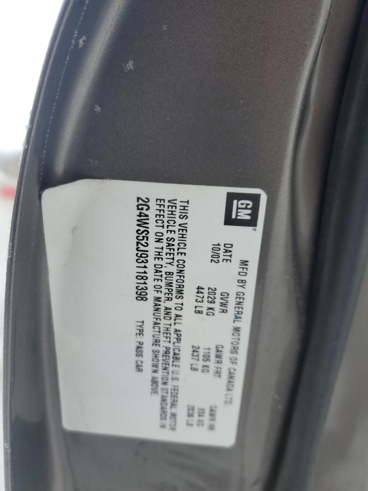 2003 Buick Century VIN 2G4WS52J931181398 Copart auction photo, front end damage thumbnail 12