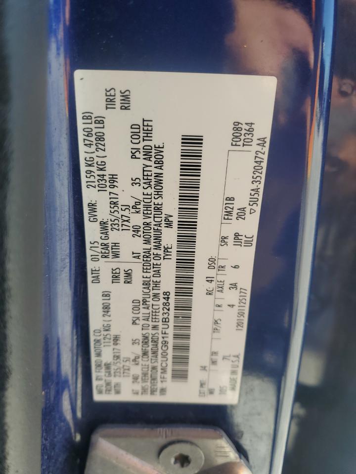 2015 Ford Escape VIN 1FMCU0G91FUB32848 Copart auction photo, front end / side damage thumbnail 13