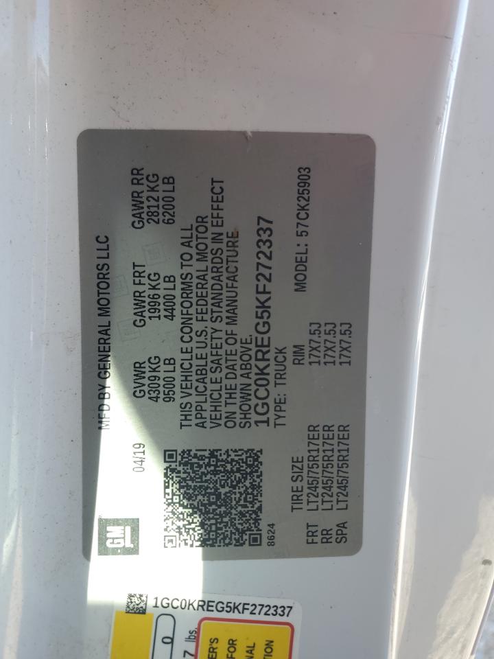 2019 Chevrolet Silverado VIN 1GC0KREG5KF272337 Copart auction photo, front end damage thumbnail 12