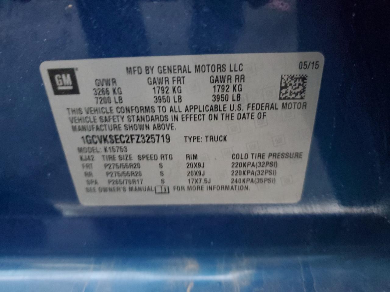 2015 Chevrolet Silverado VIN 1GCVKSEC2FZ325719 Copart auction photo, front end damage thumbnail 14