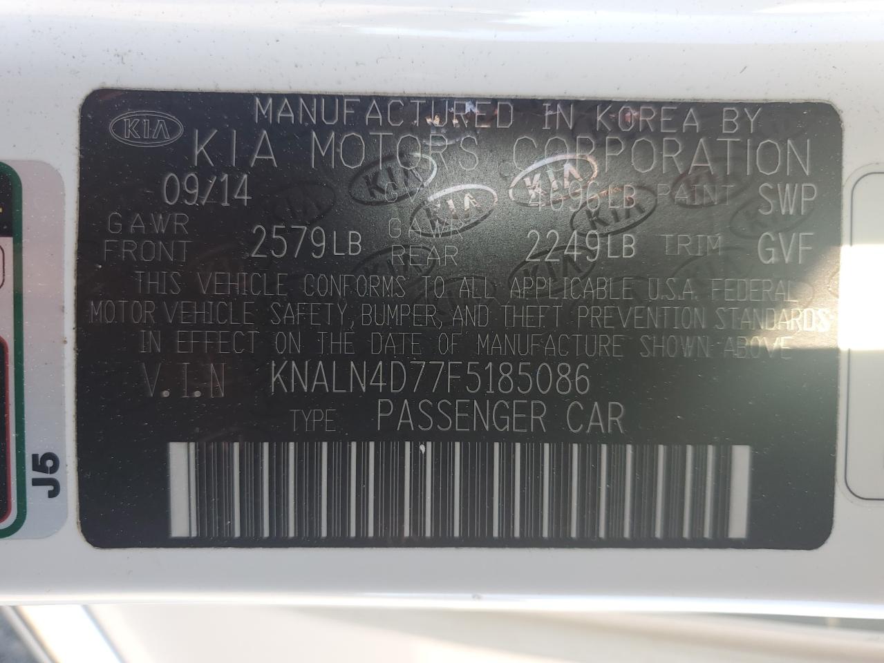 2015 KIA Cadenza VIN KNALN4D77F5185086 Copart auction photo, front end damage thumbnail 13