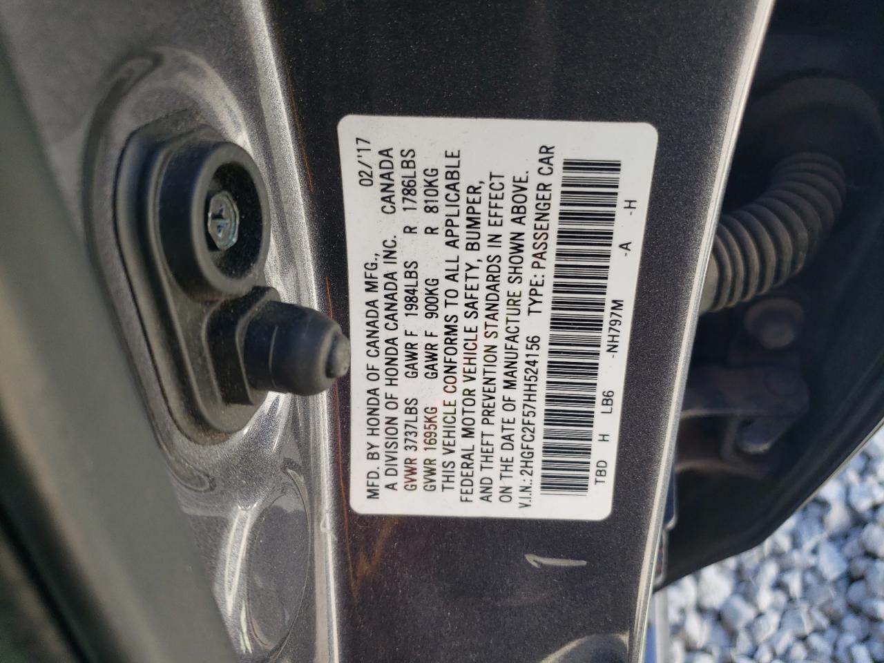 2017 Honda Civic VIN 2HGFC2F57HH524156 Copart auction photo, rear end / mechanical damage thumbnail 12