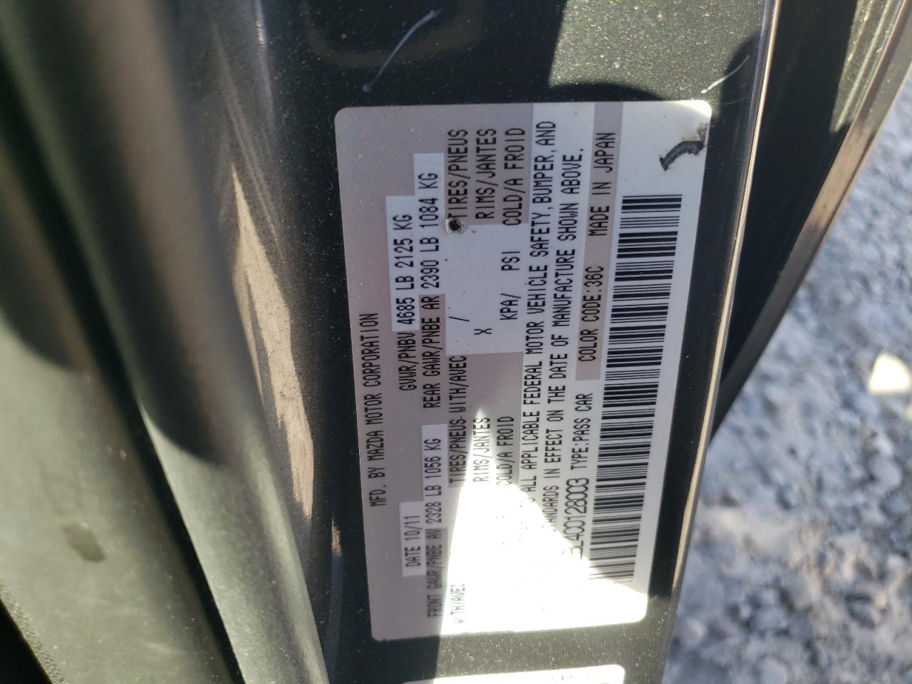 2012 Mazda 5 VIN JM1CW2BL4C0128003 Copart auction photo, side / rear end damage thumbnail 13