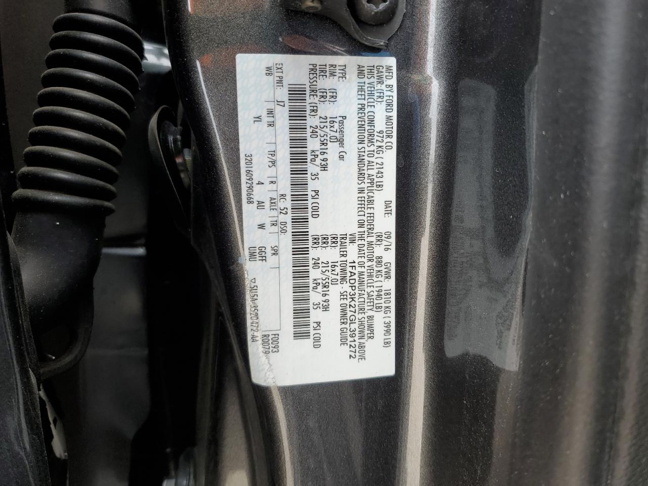 2016 Ford Focus VIN 1FADP3K27GL391272 Copart auction photo, side / minor dent/scratches damage thumbnail 16