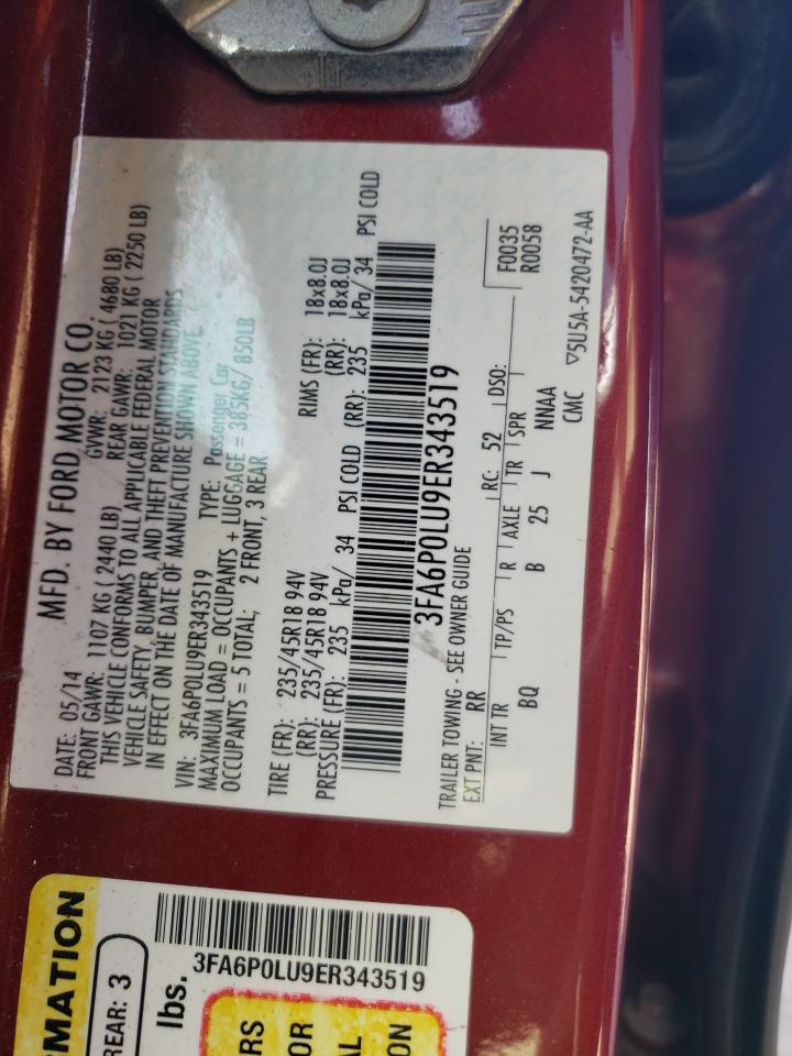 2014 Ford Fusion VIN 3FA6P0LU9ER343519 Copart auction photo, front end / minor dent/scratches damage thumbnail 13